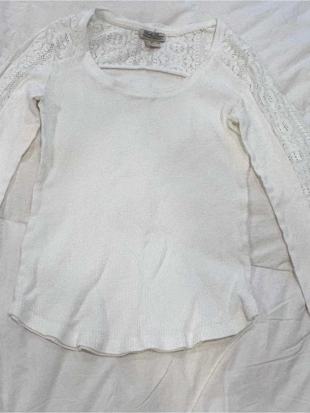 Lucky Brand Cream Lace-Trim Long Sleeve Tee - Picture 2 of 3